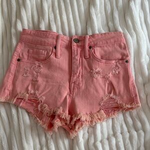 pink denim shorts